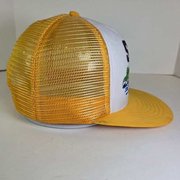 Vintage Stren Fishing Trucker Hat Mesh Snapback Yellow White Foam Front USA - Picture 4 of 9